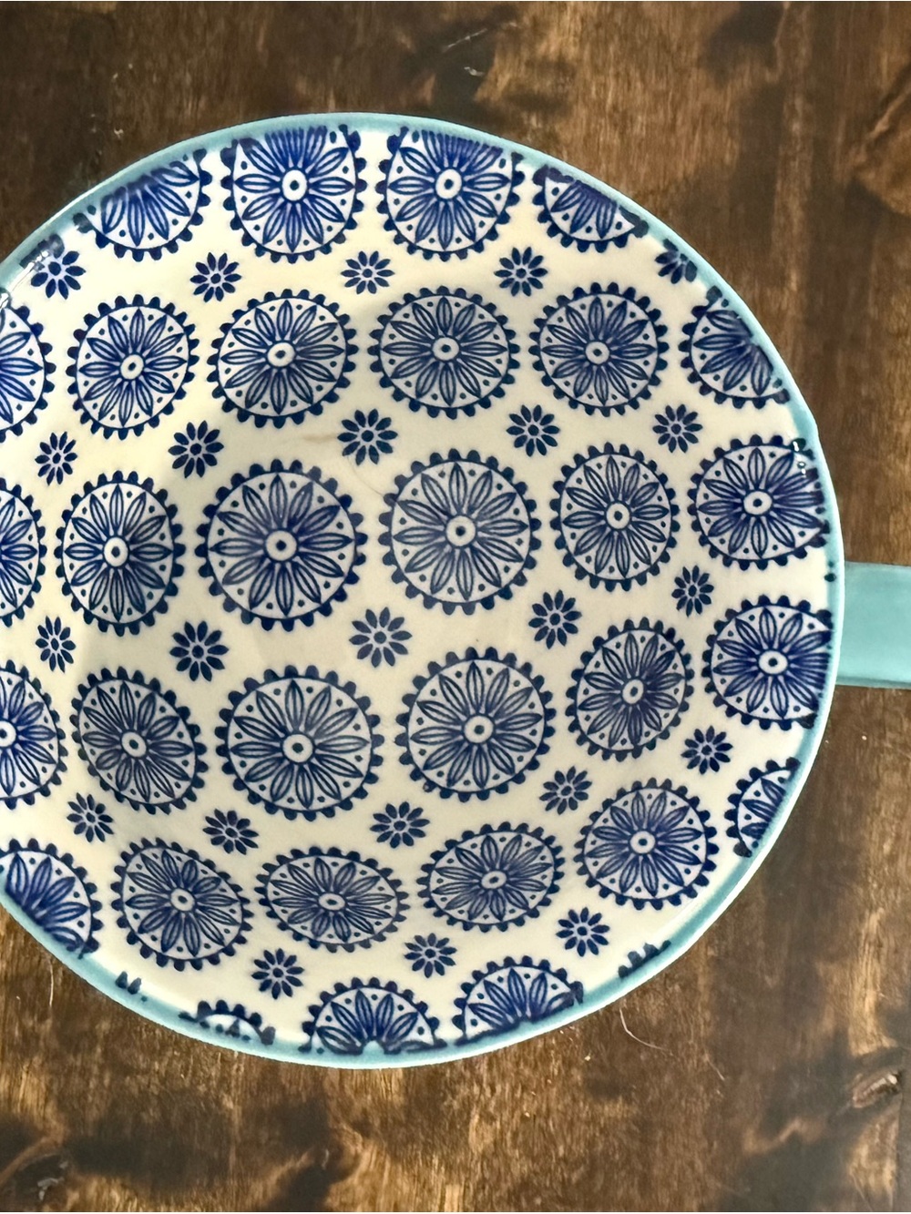 Teal Signature Housewares Embossed Stoneware Mug with Blue Patterned Interior - Picture 5 of 9